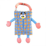 Plush Car Tissue Box Striped Plaid Seatback Hanging Tissue Holder Drawer Design - Blue