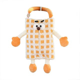 Plush Car Tissue Box Striped Plaid Seatback Hanging Tissue Holder Drawer Design - Orange