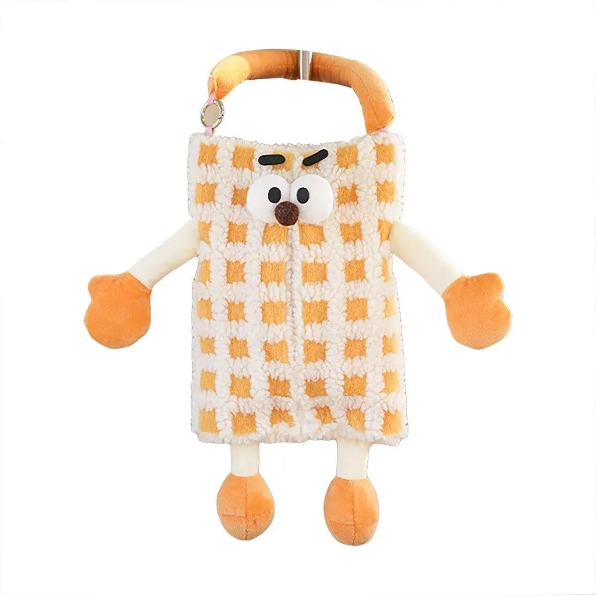 Plush Car Tissue Box Striped Plaid Seatback Hanging Tissue Holder Drawer Design - Orange