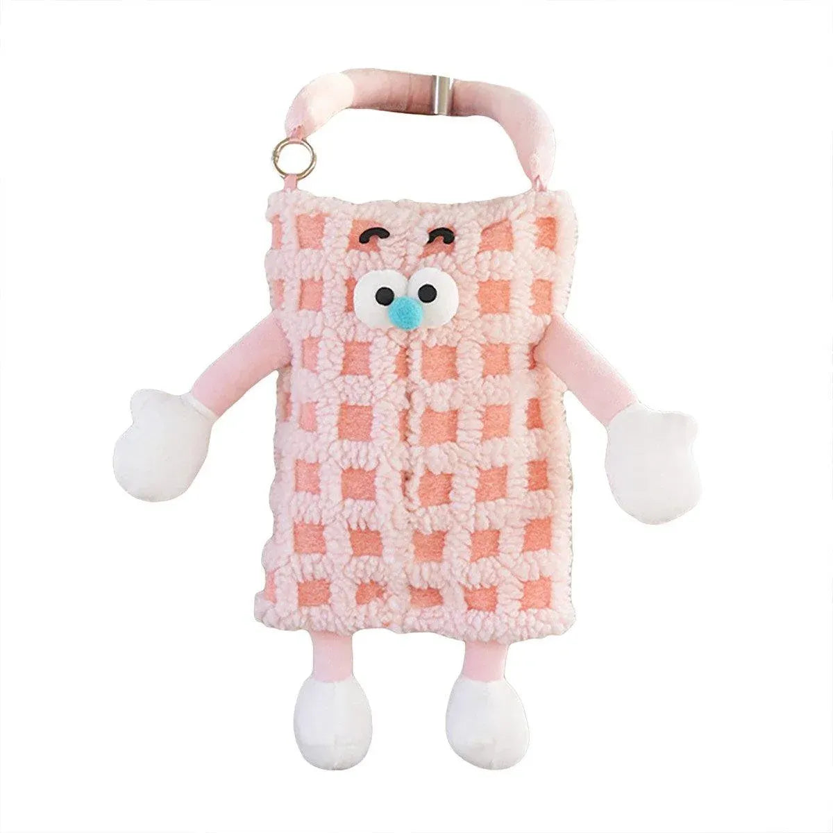 Plush Car Tissue Box Striped Plaid Seatback Hanging Tissue Holder Drawer Design - Pink