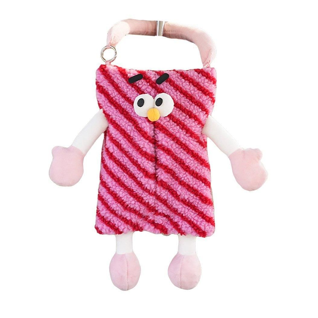 Plush Car Tissue Box Striped Plaid Seatback Hanging Tissue Holder Drawer Design - Red