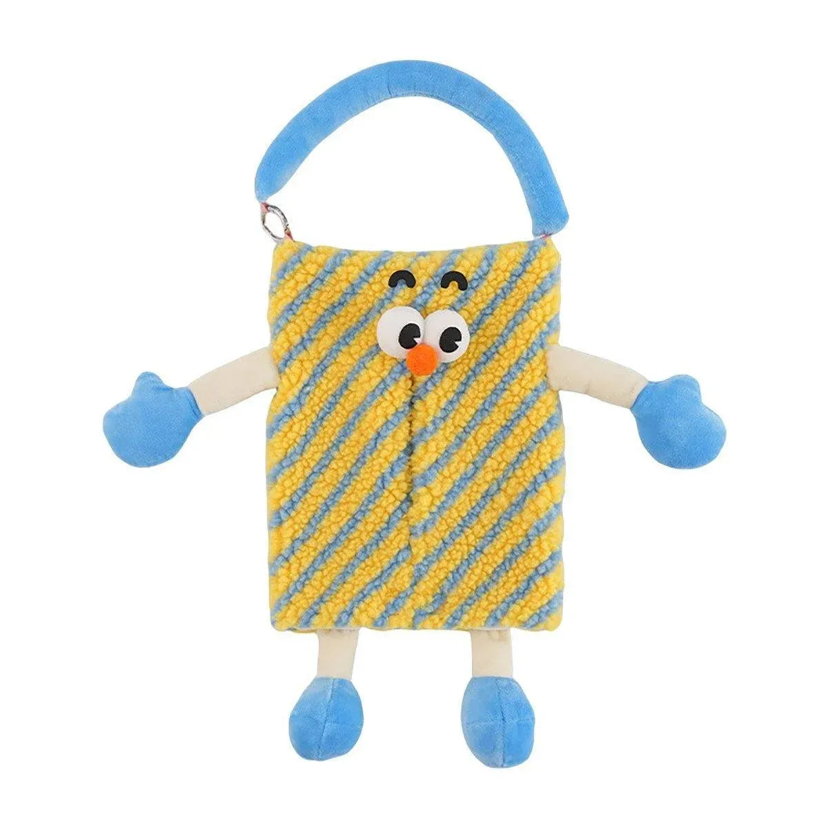 Plush Car Tissue Box Striped Plaid Seatback Hanging Tissue Holder Drawer Design - Yellow