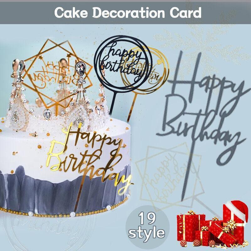 Acrylic Home Happy Birthday Decor Baking Cake Topper Card Party Decor Supply - Pink P20