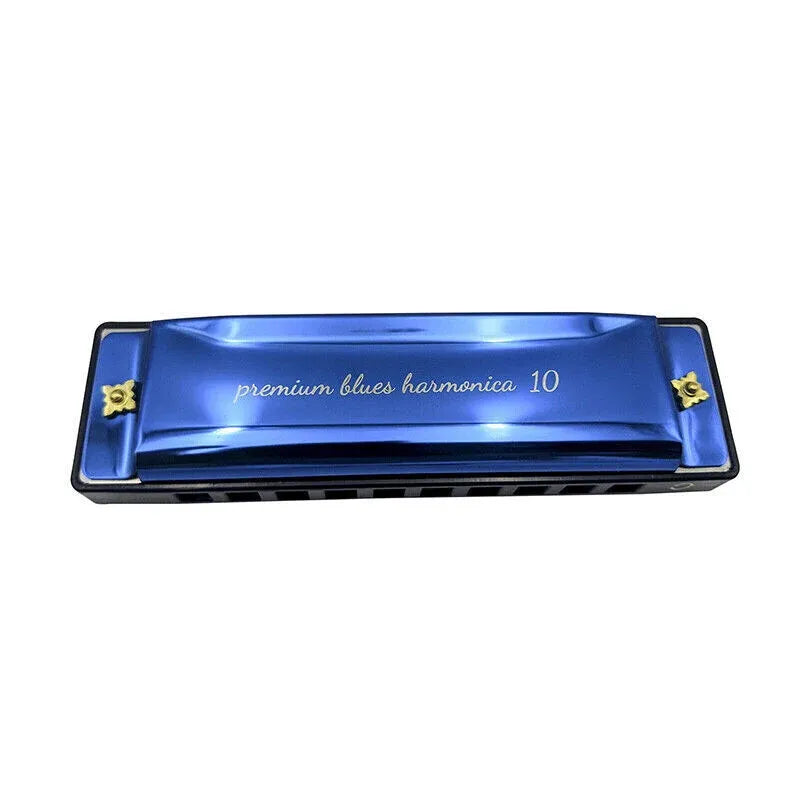 Harmonica 10 Holes Key Of C Blue Blues Harp Stainless Steel Brass Harmonica Au