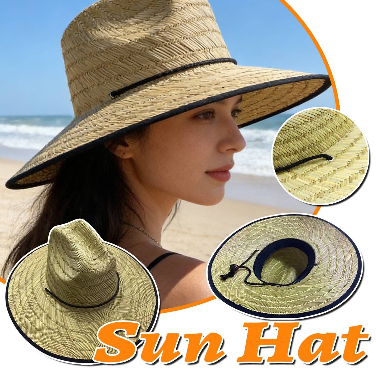 Handmade Braided Wide Brim Summer Straw Jazz Hat Beach Sun Protection Outdoor