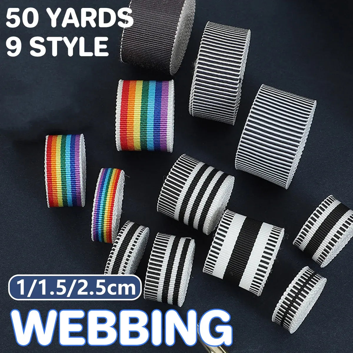 50Yards DIY Elastic Binding Tape Bias Ribbon Strap Sewing Craft Webbing Trimming - Black White -2.5cm
