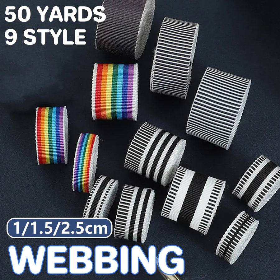 50Yards DIY Elastic Binding Tape Bias Ribbon Strap Sewing Craft Webbing Trimming - Black White -2.5cm