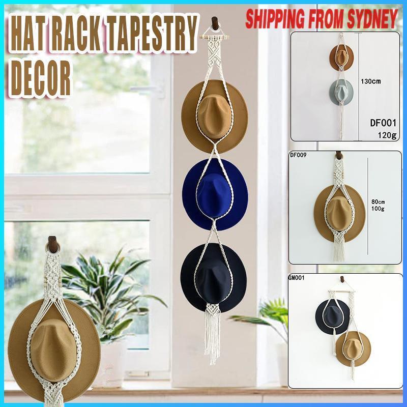 Boho Hand-Woven Macrame Hat Display Rack Hanging Cap Holder 1-3 Hat Rope hanger - E(2Hat Rope hanger)