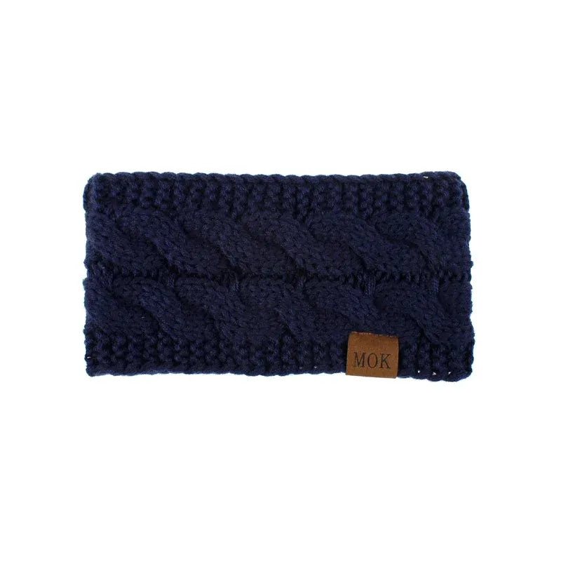 Winter Knitted Headband Crochet Ear Warmer Hair Wrap Turban Style for Women - Navy