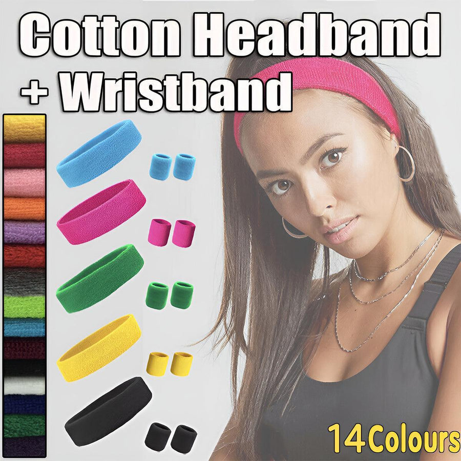 Wristbands Headband Sweatbands Sweat Band For Sport Tennis Badminton Yoga Cotton - Grey