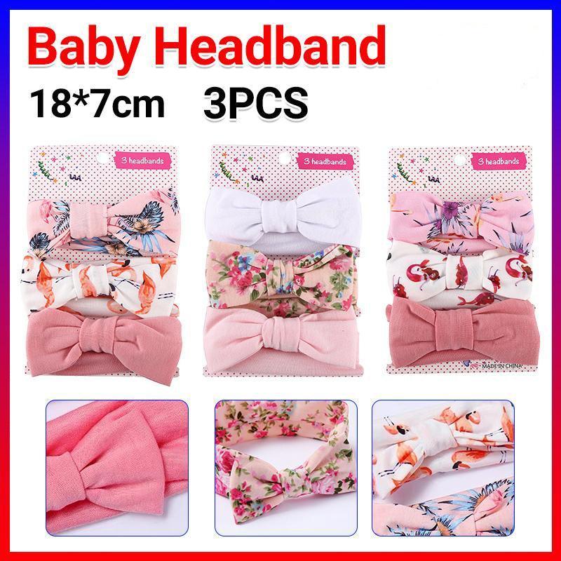 3PCS Soft Headband Wrap Set with Top Knot Single Bow Turban Style Hairbands - #2