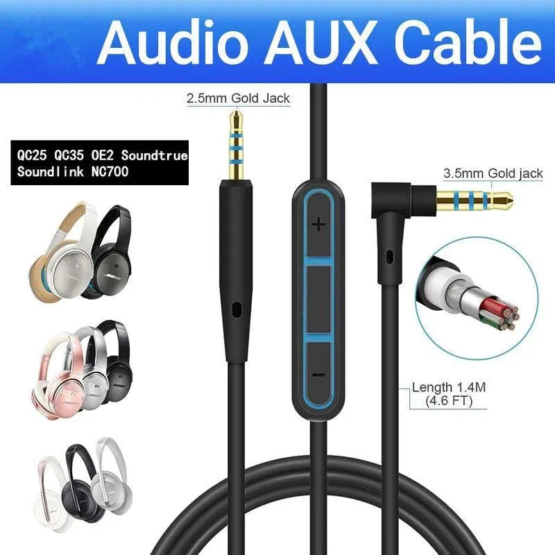 2.5mm to 3.5mm Audio Cable with Mic Volume Control for Bose QC25 QC35 Android