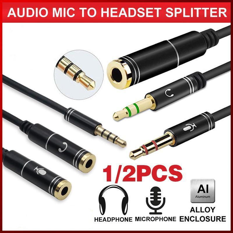 3.5mm AUX Cable Mic Audio Splitter Extension Headphone Adapter Male to Female - 1 Male to 2 Female Jack