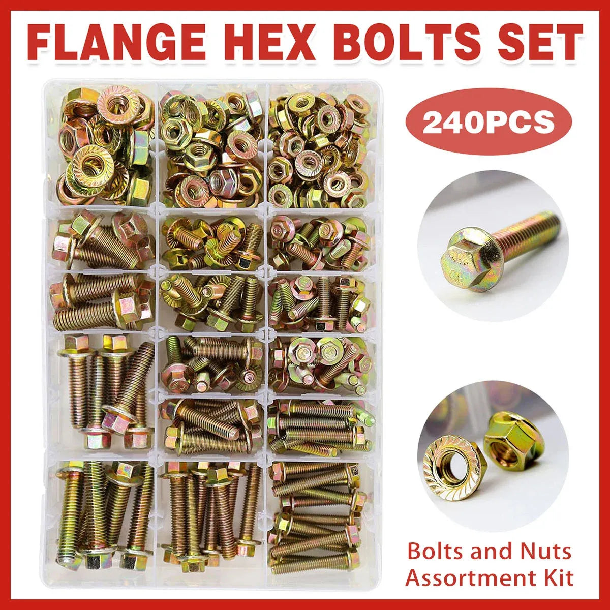 240pcs 8.8 Grade Carbon Steel Flange Hex Bolt Nut Kit M5 M6 M8 with Case