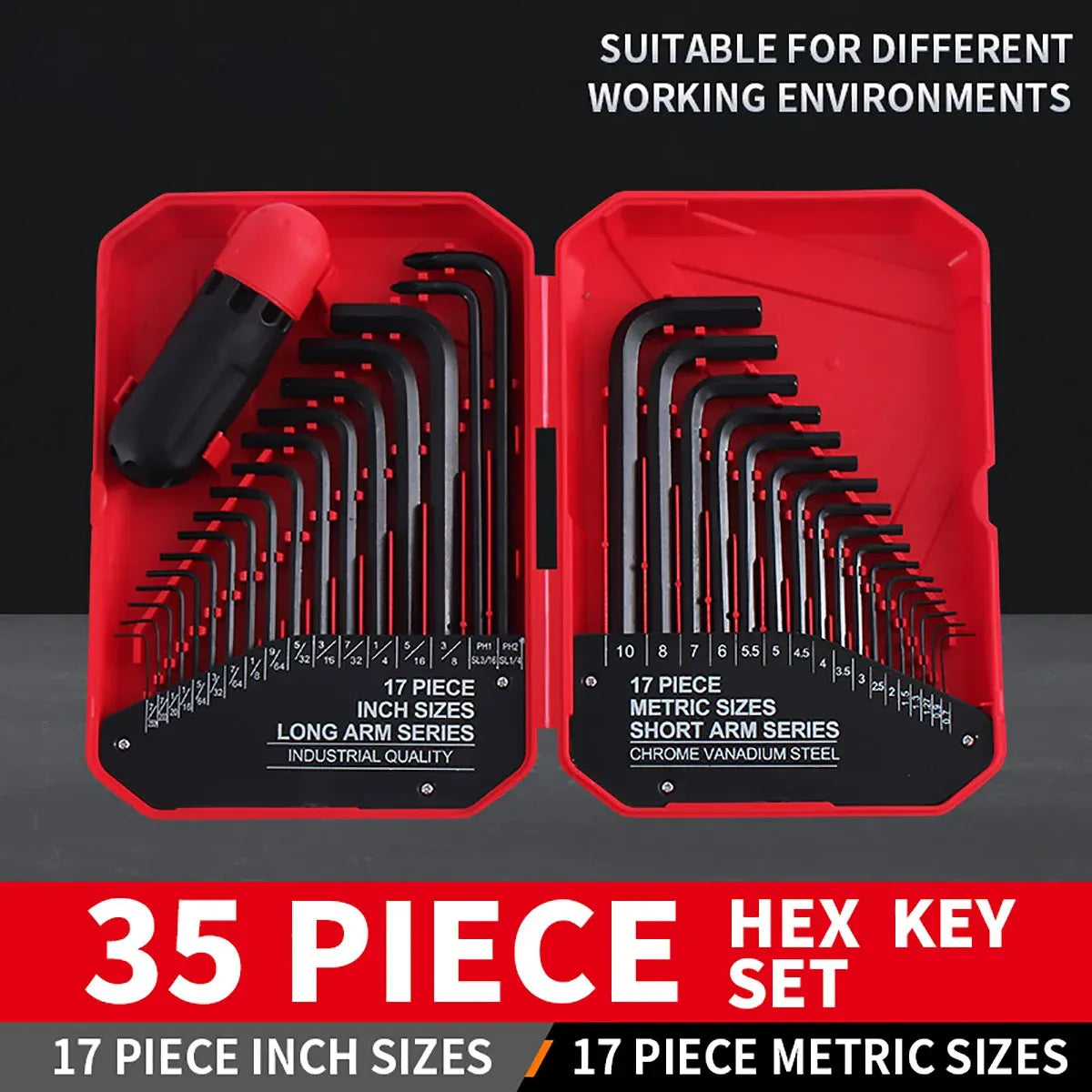 35Pcs L-Shaped Hex Key Wrench Set Allen Key Tool Kit For Home Car Repair Use