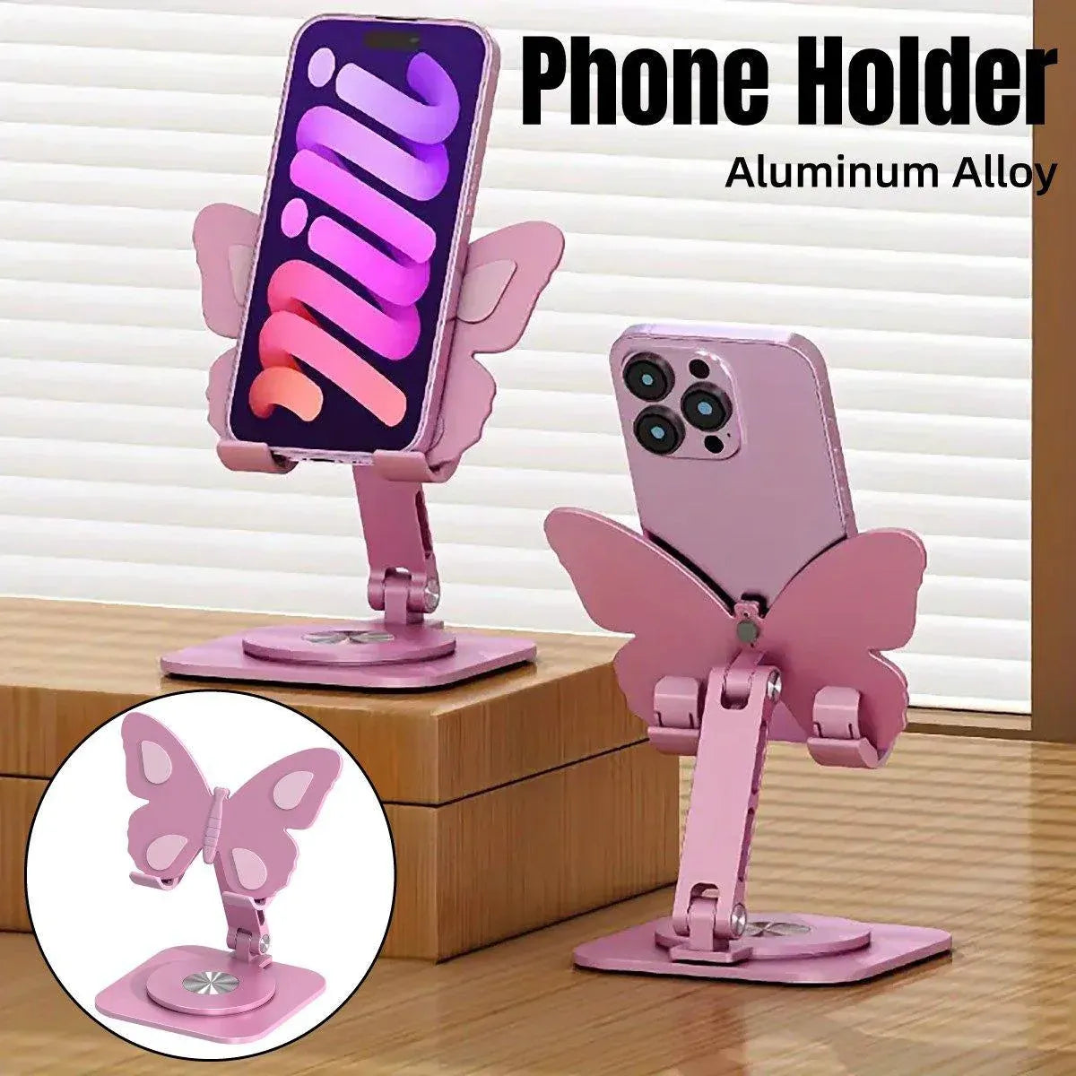 Butterfly Shape Aluminum Alloy Mobile Phone Stand 360 Degree Rotating Folding Holder