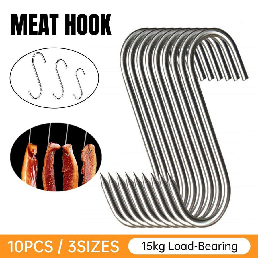 10PCS Steel S Meat Hooks for Beef Pork Lamb Roast Duck BBQ Grill Oven Hanging - L