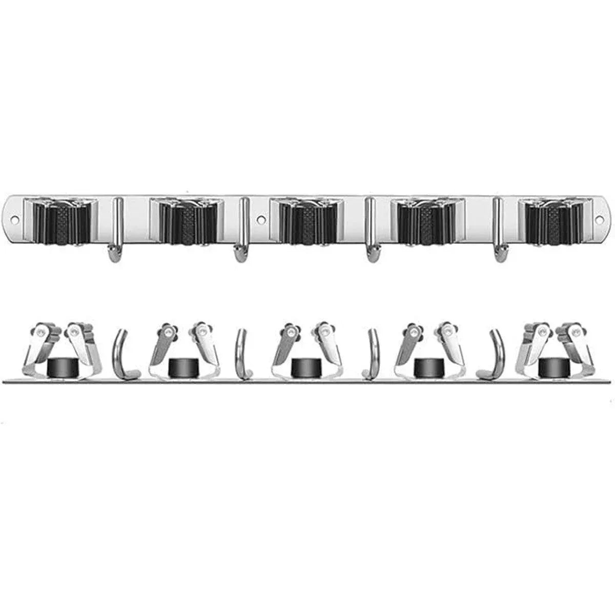 Punch-free Wall Mounted Mop Rack Nail-free Storage Rack Multi-use Mop Holder - Silver