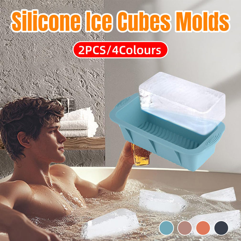 2pcs Large Capacity Ice Cube Tray Mold Rectangle Silicone Ice Grid Maker Kitchen - Grey