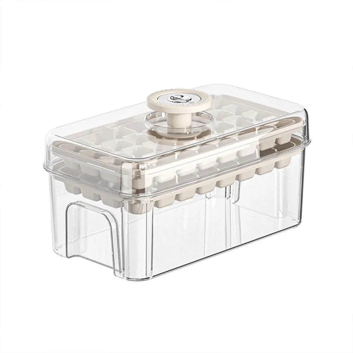 Large Capacity Food Grade Ice Cube Mold with Lid Household Ice Storage Box - Beige