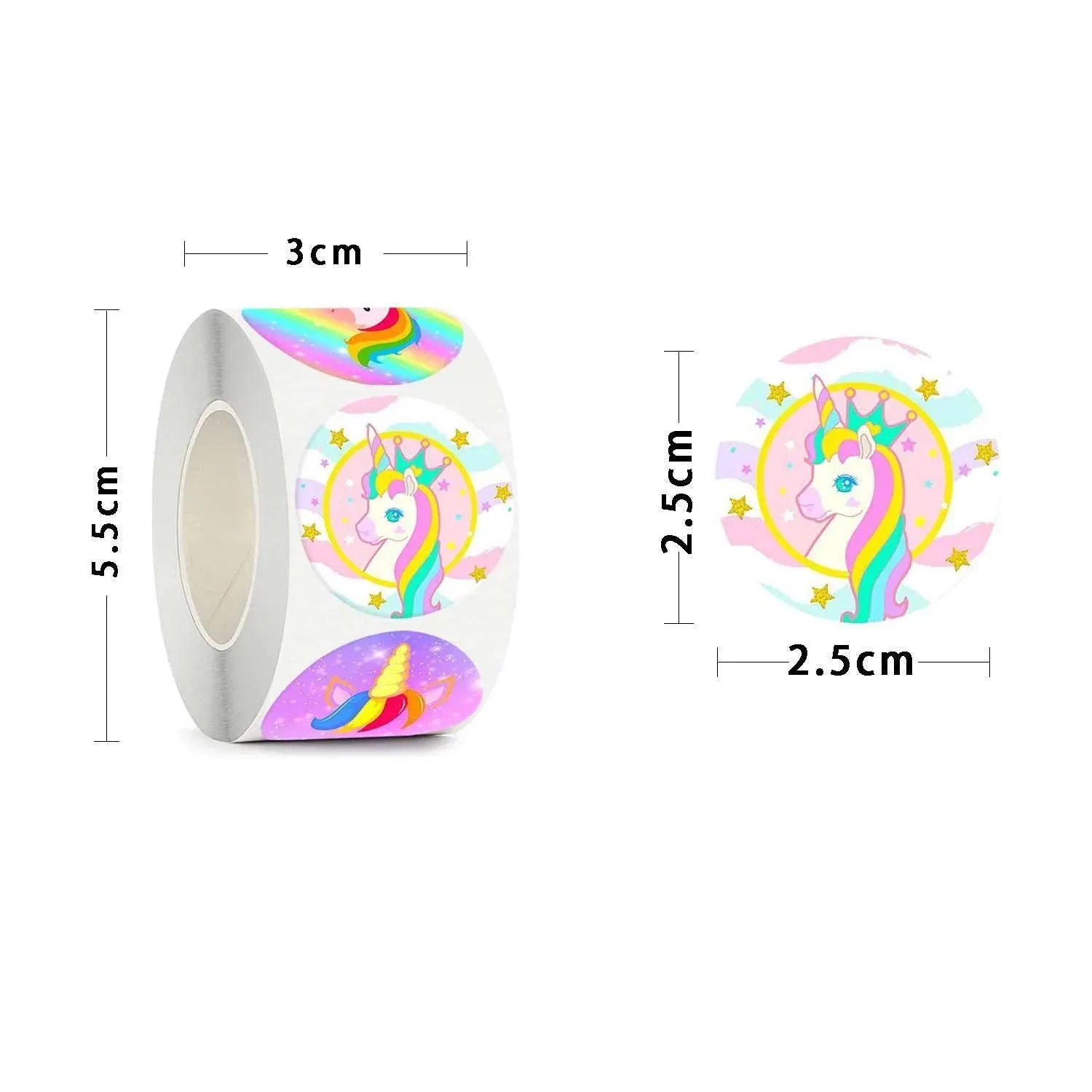5/10Rolls Unicorn Adhesive Stickers Labels for School and Decorative Use - 2.5cm-10pcs