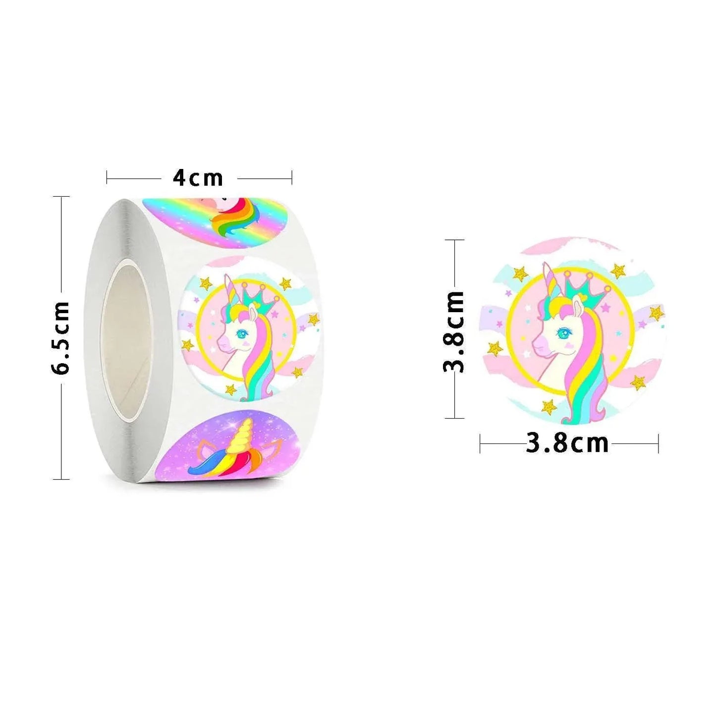 5/10Rolls Unicorn Adhesive Stickers Labels for School and Decorative Use - 3.8cm-5pcs
