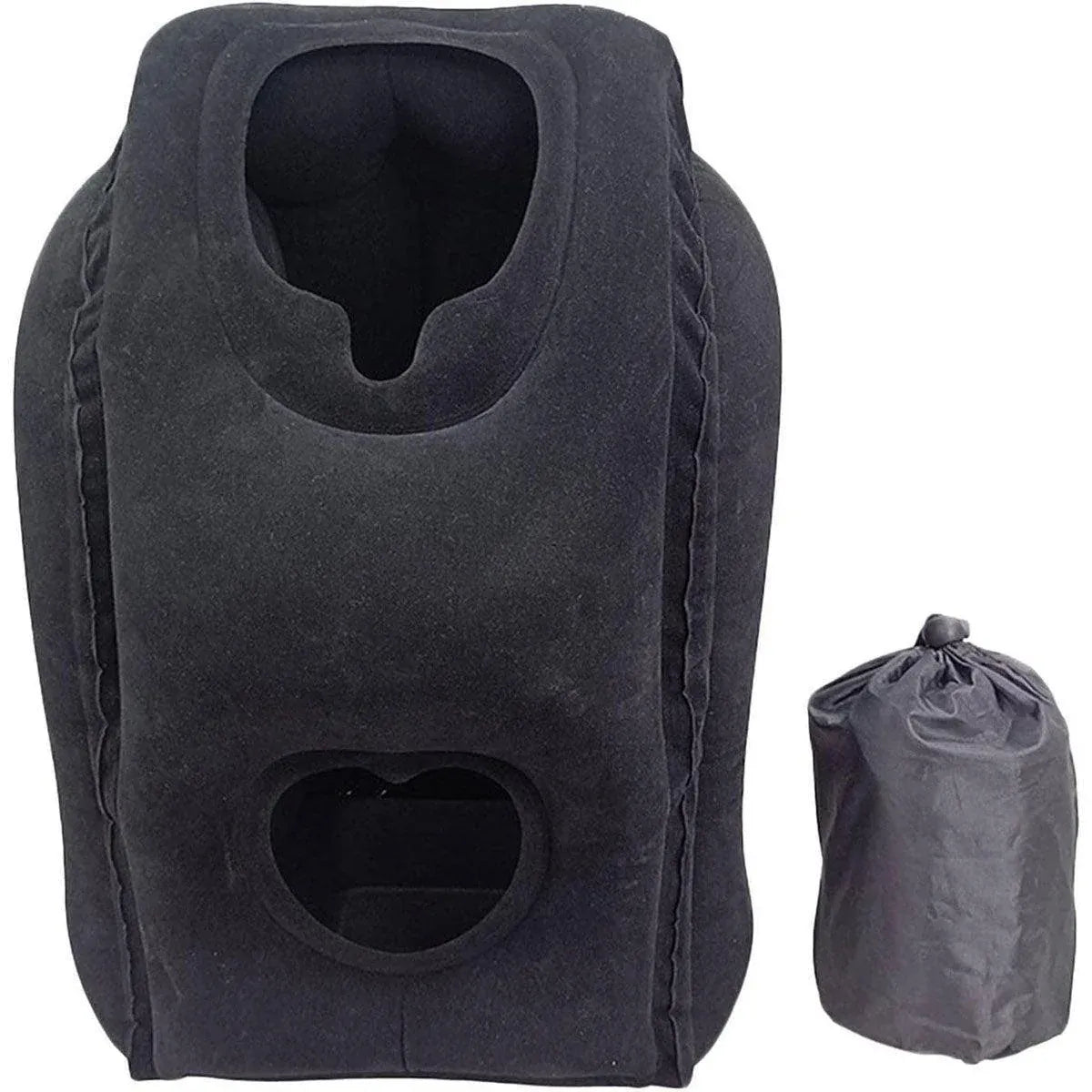 Inflatable Air Cushion Travel Pillow for Airplane Office Nap Rest Neck Head Chin - Black