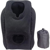 Inflatable Air Cushion Travel Pillow for Airplane Office Nap Rest Neck Head Chin - Black
