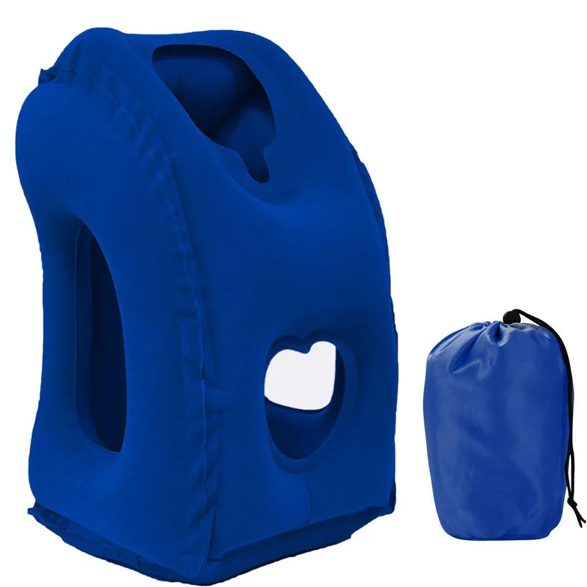 Inflatable Air Cushion Travel Pillow for Airplane Office Nap Rest Neck Head Chin - Blue