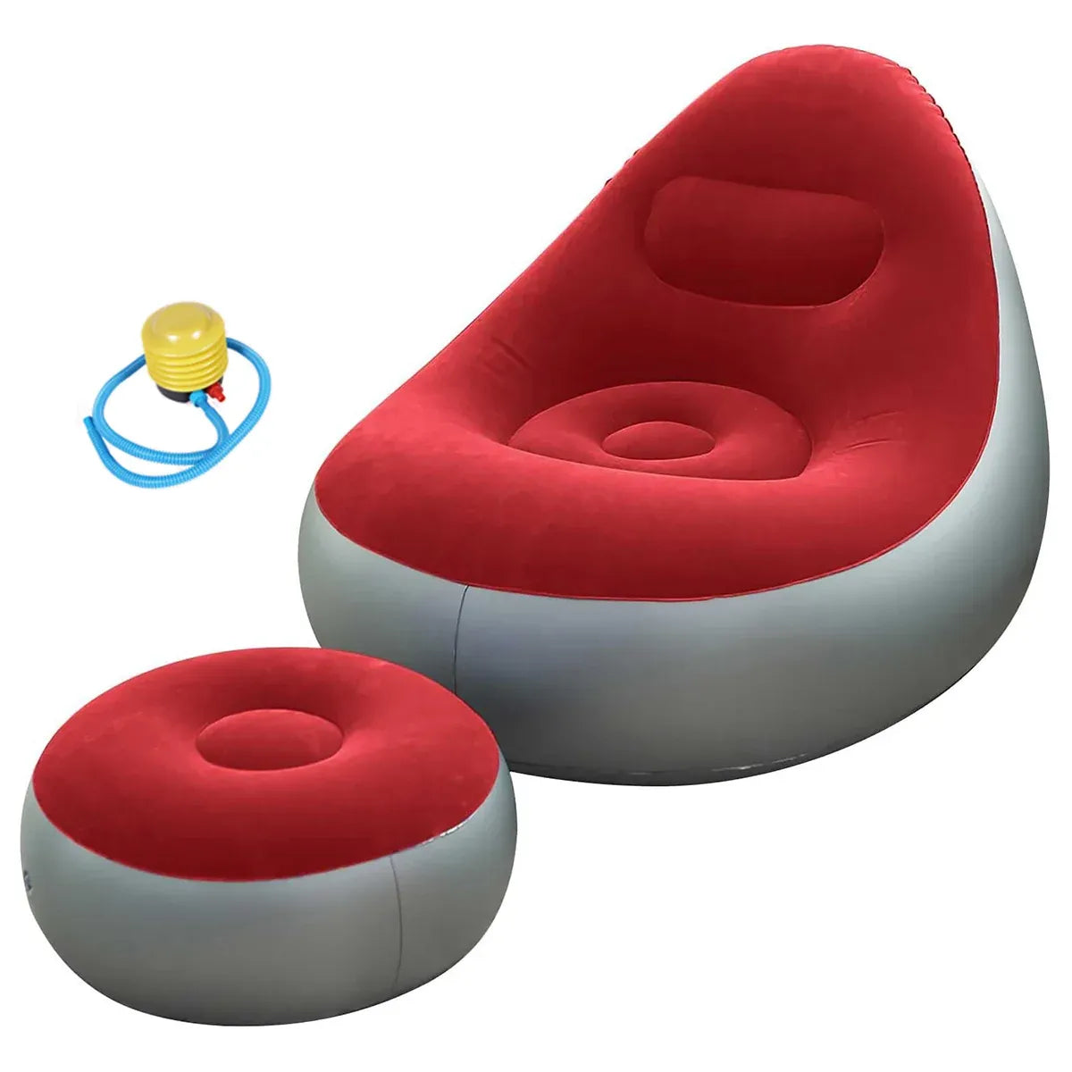 Inflatable Folding Lazy Sofa Chair PVC Air Recliner With Pump Backrest Seat Bed - Red