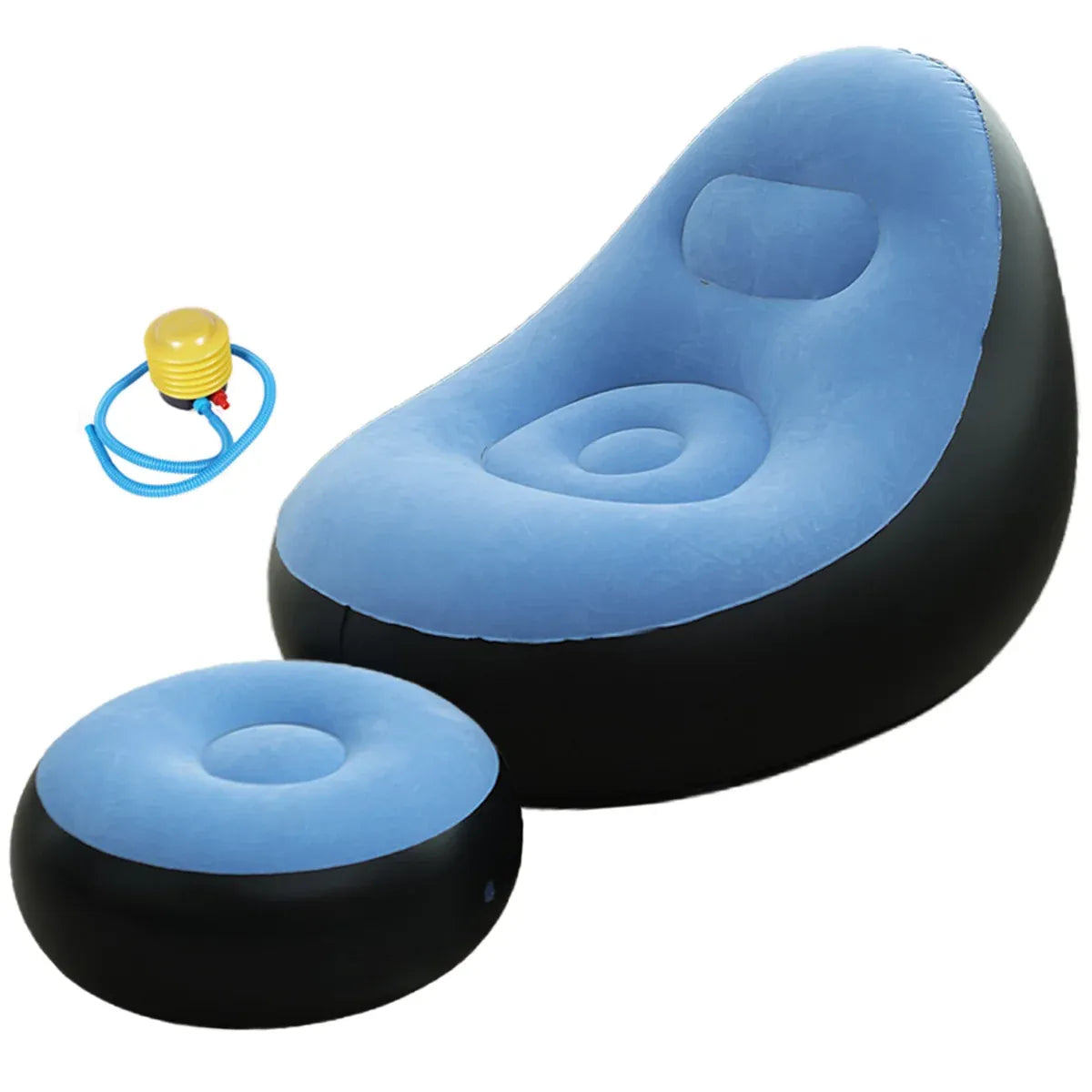 Inflatable Folding Lazy Sofa Chair PVC Air Recliner With Pump Backrest Seat Bed - Blue