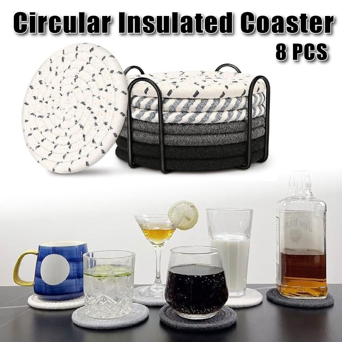8PCS Cotton Rope Coasters Set with Metal Holder Heat Insulated Drink Placemats