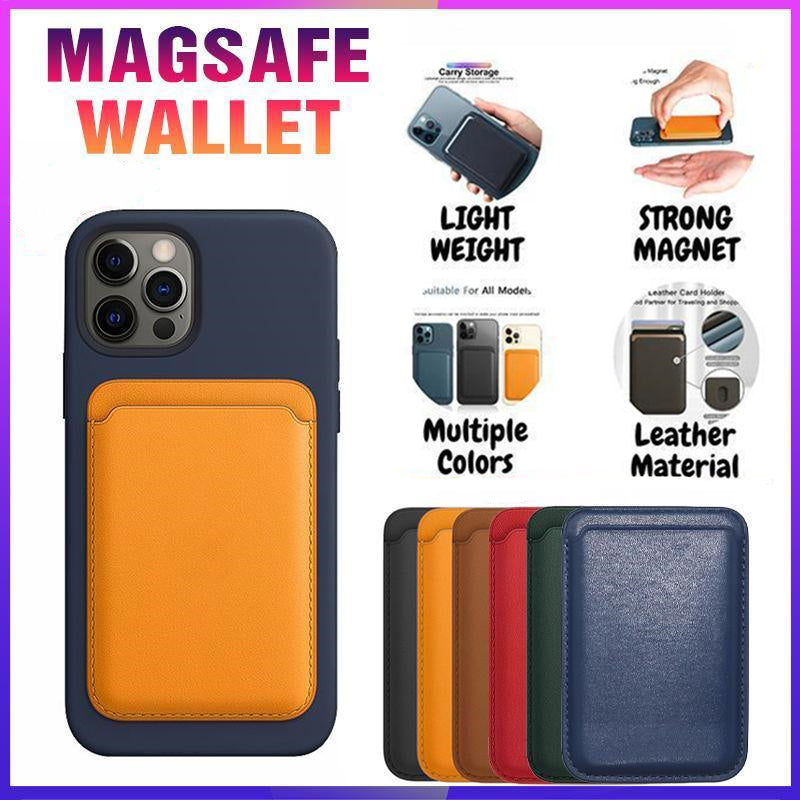 Leather Card Holder Wallet Pocket for iPhone 14 13 Pro Max with Snap-On Attachment - Blue