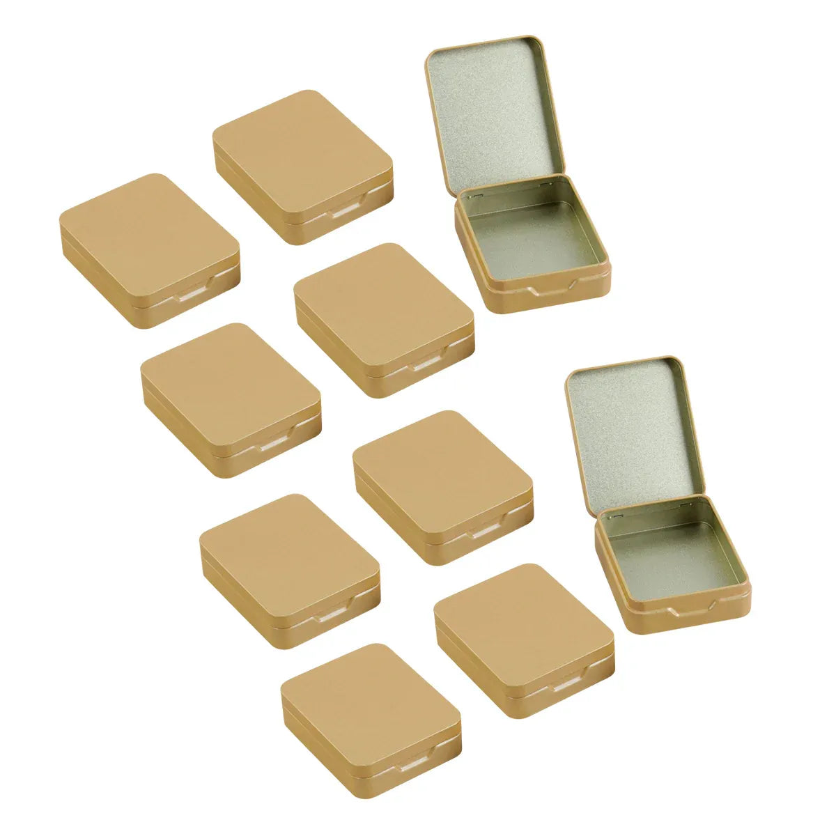 10Pcs Small Metal Storage Box Flip Top Case Portable Organiser Set - Gold