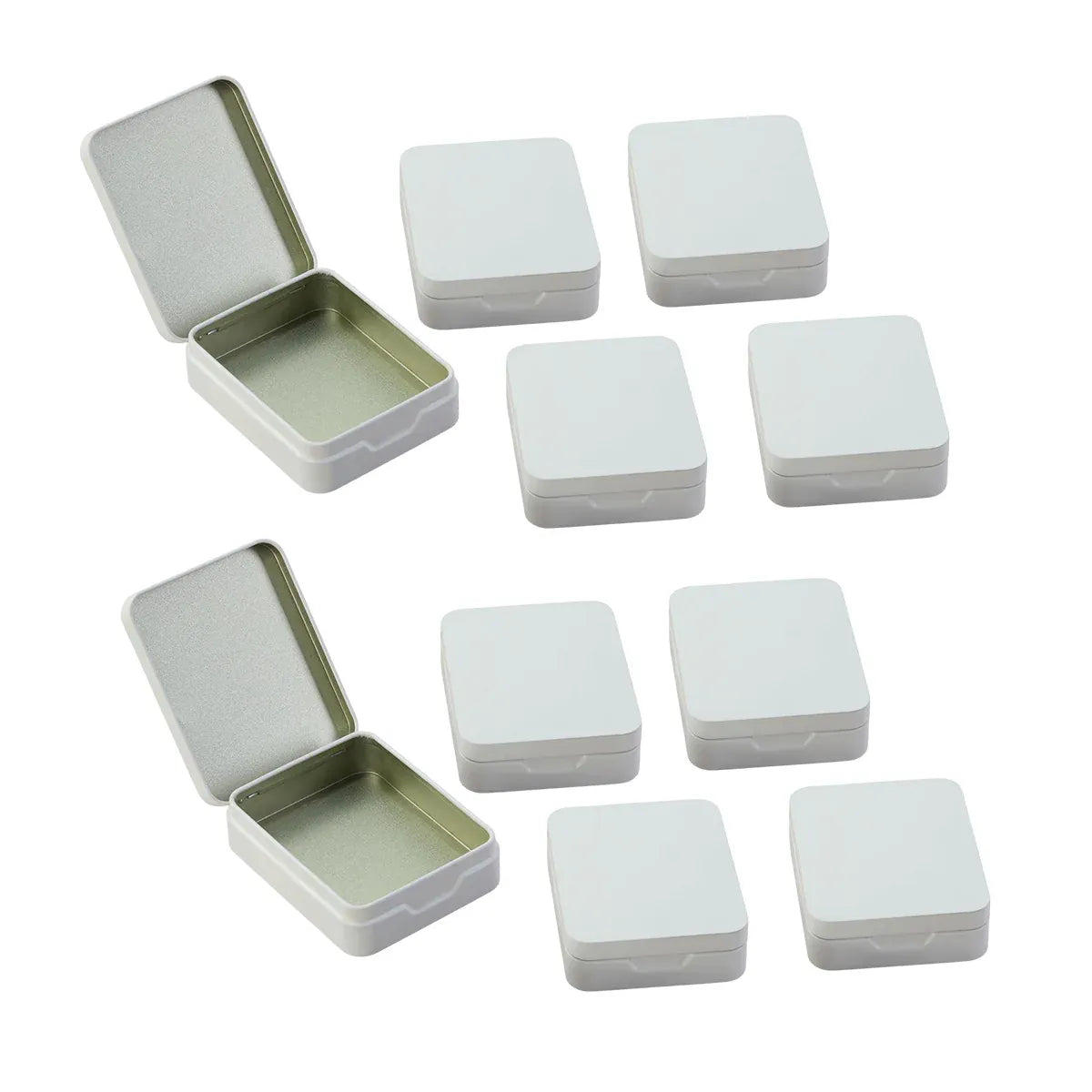 10Pcs Small Metal Storage Box Flip Top Case Portable Organiser Set - White