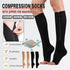 Zip Sox Compression Socks Zipper Leg Support Knee Open Toe Shaper Stockings Beige - L/XL
