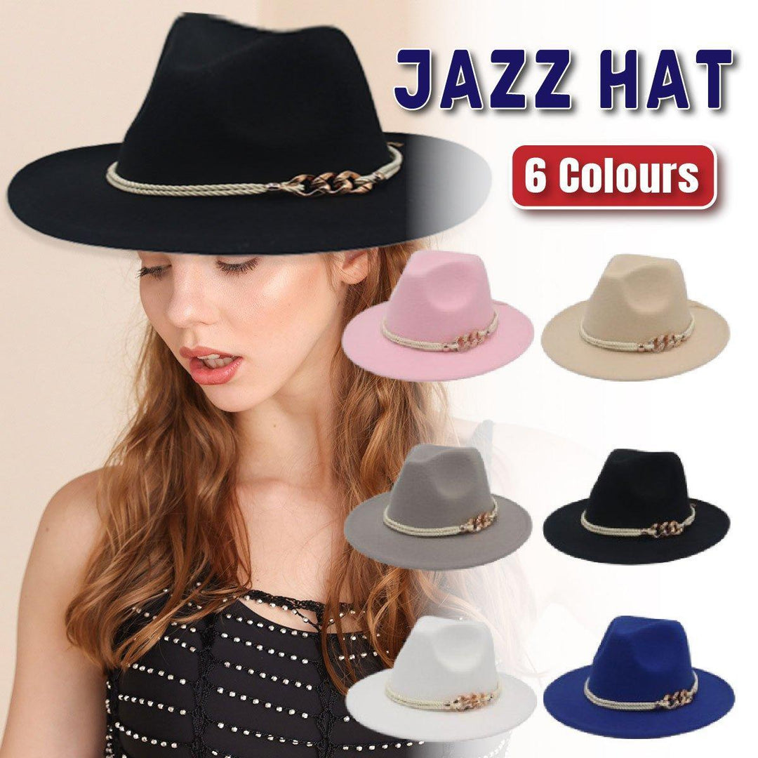 Jazz Hat Autumn Winter Retro Large Brim Hat for Men and Women Stylish Headwear - Black