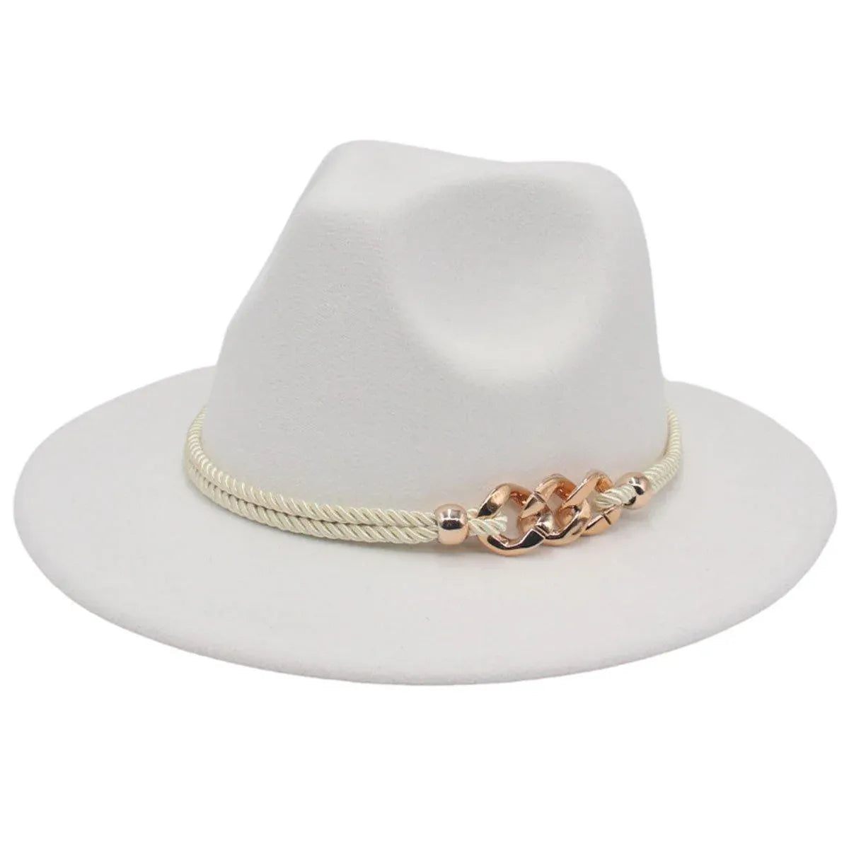 Jazz Hat Autumn Winter Retro Large Brim Hat for Men and Women Stylish Headwear - White
