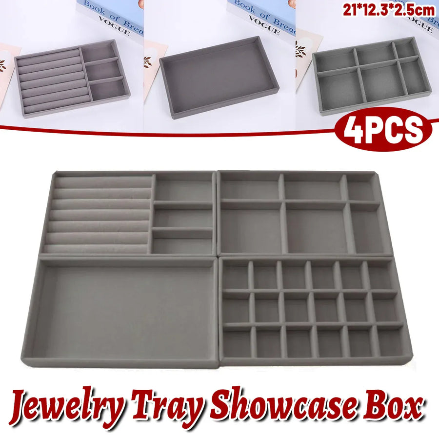 4PCS Jewelry Organizer Box Set Makeup Storage Tray for Rings Earrings Bracelets