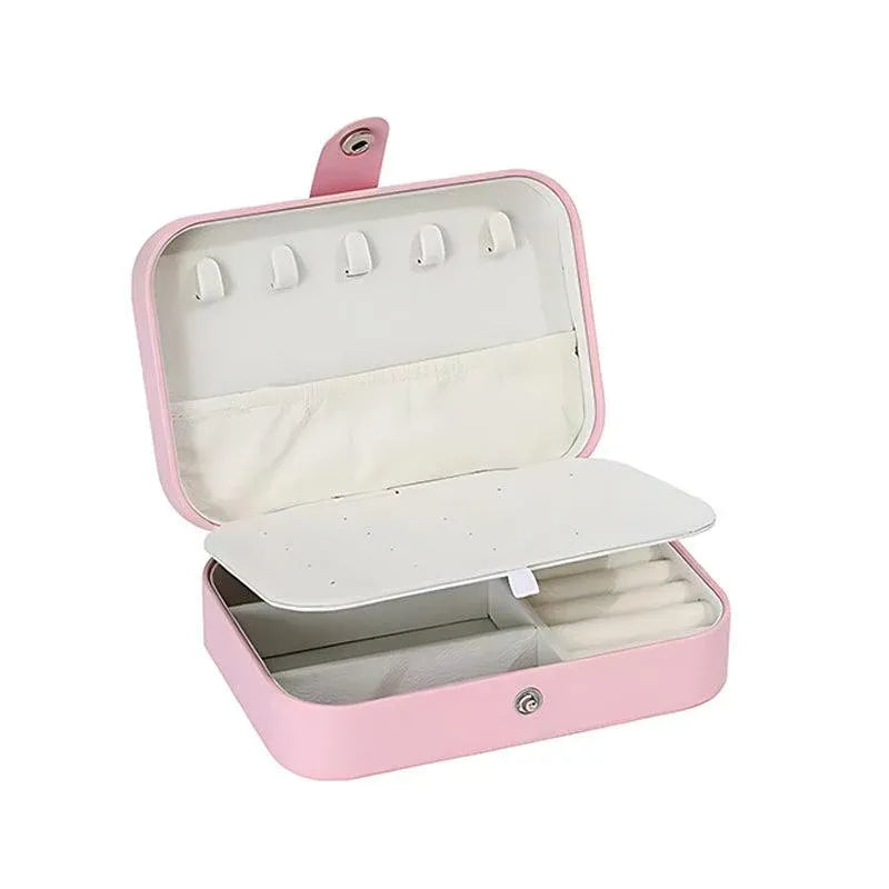 Portable Travel Jewellery Box Organizer Leather Ornaments Display Case Storage - Pink
