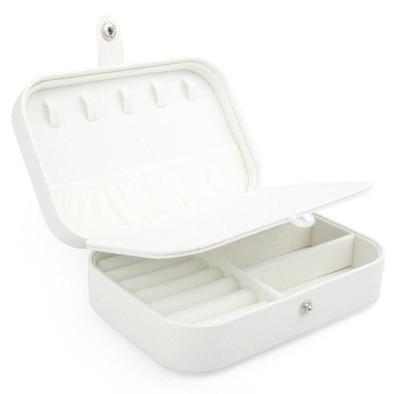 Portable Travel Jewellery Box Organizer Leather Ornaments Display Case Storage - White