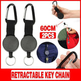 2PCS Retractable Keychain with Carabiner Clip and 60cm Steel Wire Pull Cord
