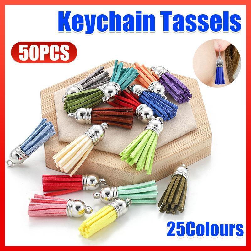 50X Leather Key Chain Ring Tassel Pendants Bulk Mixed DIY Crafts Jewelry Making