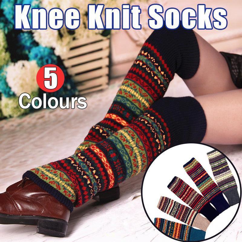 Women Ladies Winter Warm Knit Wool Leg Warmer Woolen Knee Knit Socks Leggings - Khaki