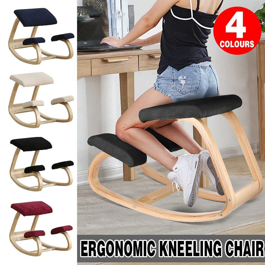 Ergonomic Kneeling Chair Rocking Office Desk Stool Upright Posture Support Seat - Beige
