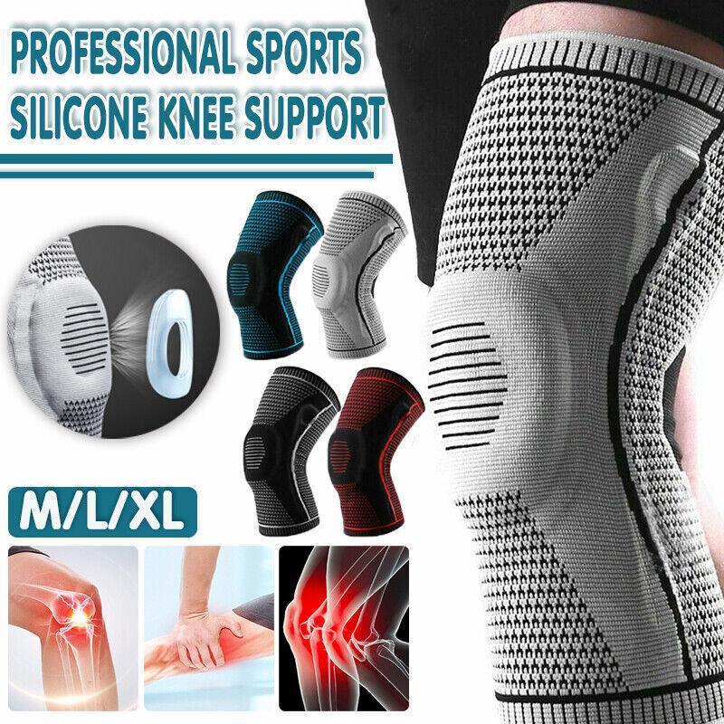 Grey Knee Brace Knee Compression Sleeve Professional Sports Silicone Knee Support - XL