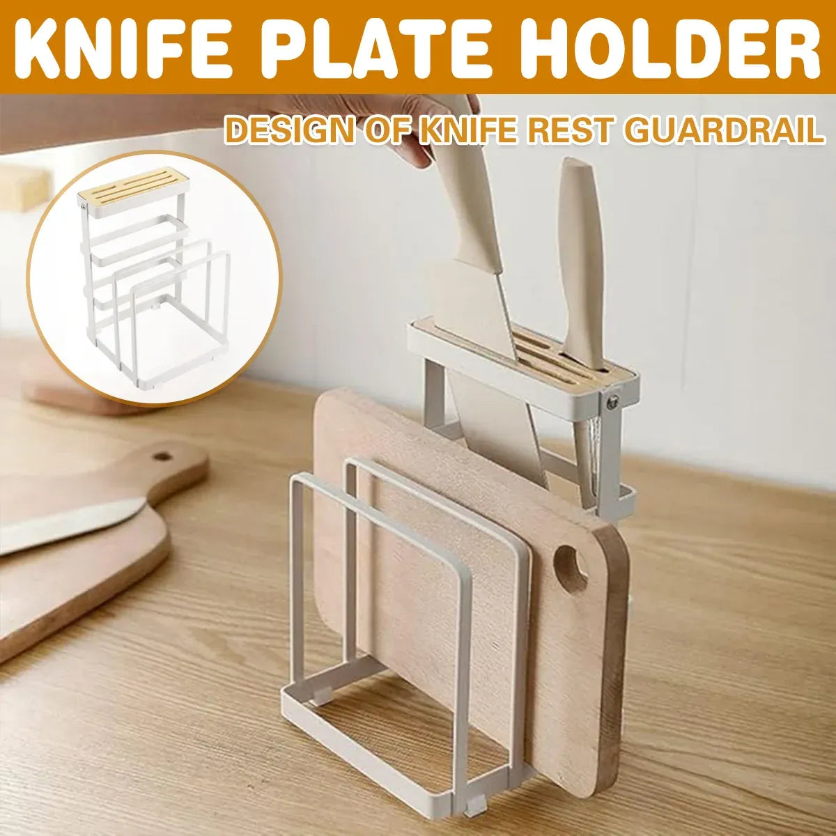 Chopping Board and Knife Holder Rack Kitchen Organizer Shelf Stand Lid Storage