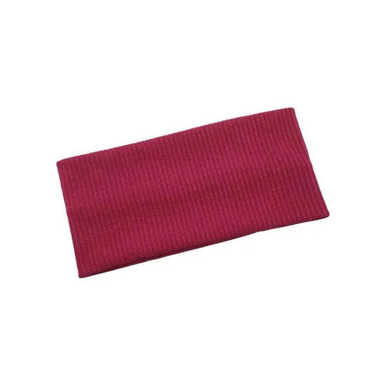 Women Headband Solid Wide Turban Knitted Cotton Hairband Girls Elastic Hair Band - Red