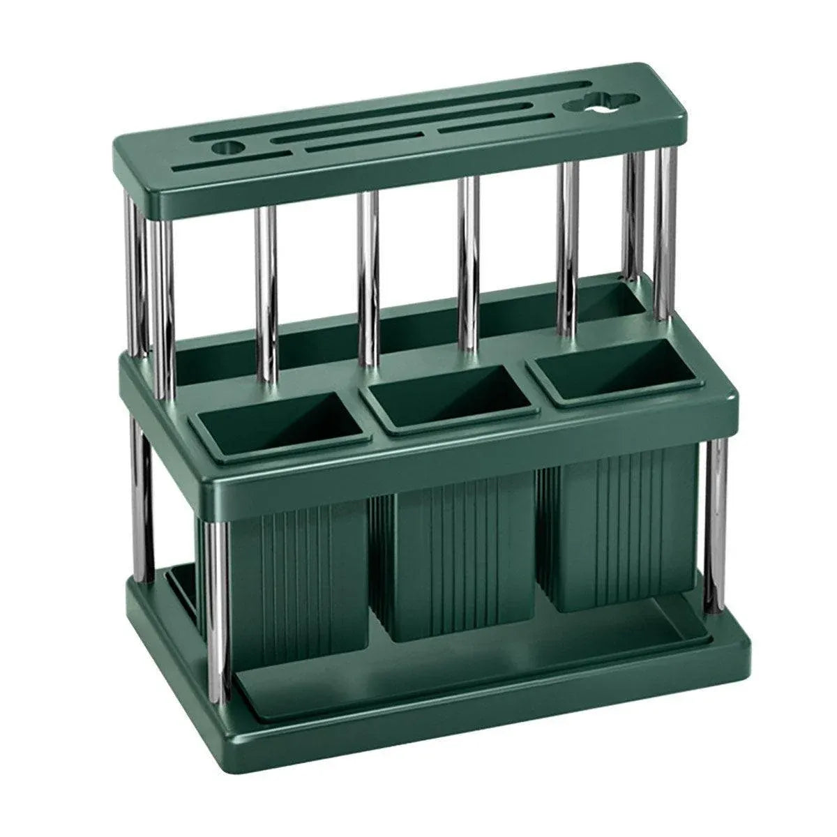 Cutlery Holder Storage Caddy Kitchen Utensil Drying Rack For Spoon Fork Knife - Green