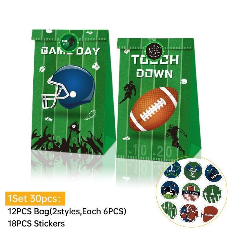 2set Football Touchdown Sports Game Party Candy Gift Kraft Paper Bags Birthday - 2sets-LB037